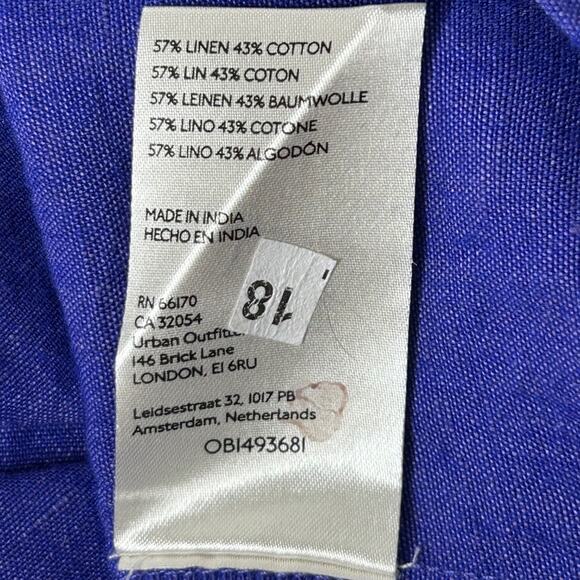 Anthropologie Linen Blend Crop Utility Pocket Split V Neck Collared Top Size L - Picture 10 of 10